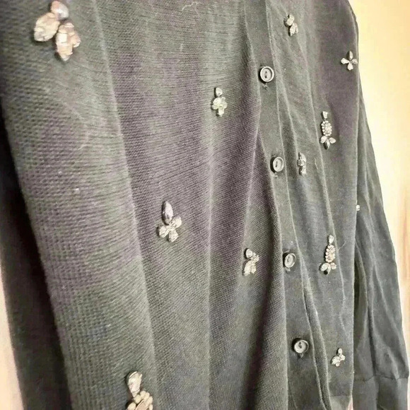 Ann Taylor Loft Cotton Cardigan Sweater Black with Gemstone Accents Medium - Picture 4 of 6